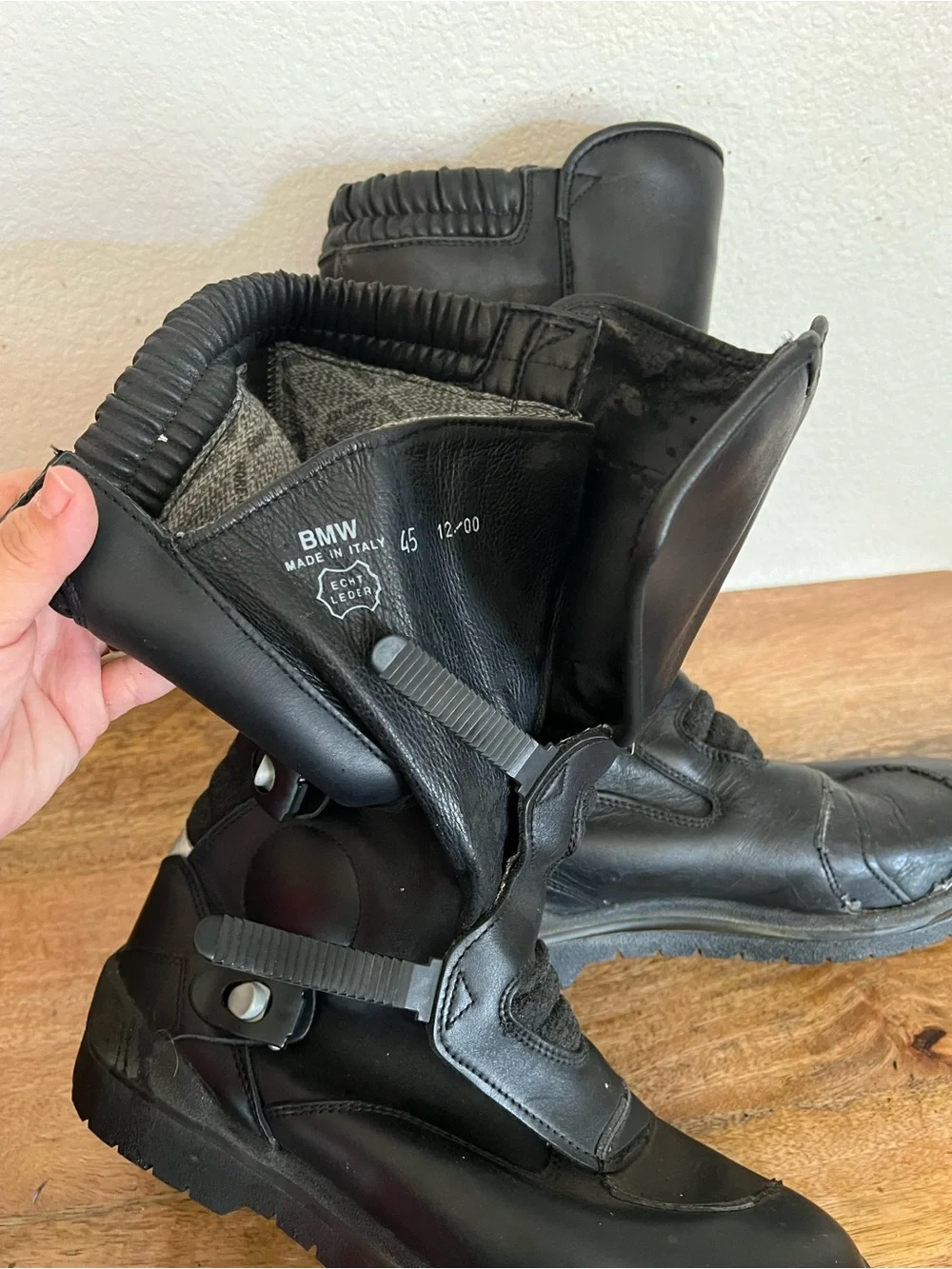 BMW Motorcycle Black Leather Boots Size 45
